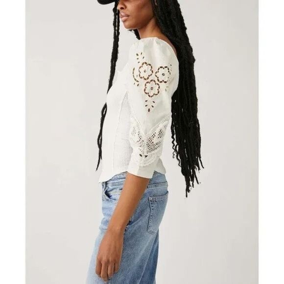 NEW Free People Brunch Date Henley Top Moonglow size M - Picture 6 of 11